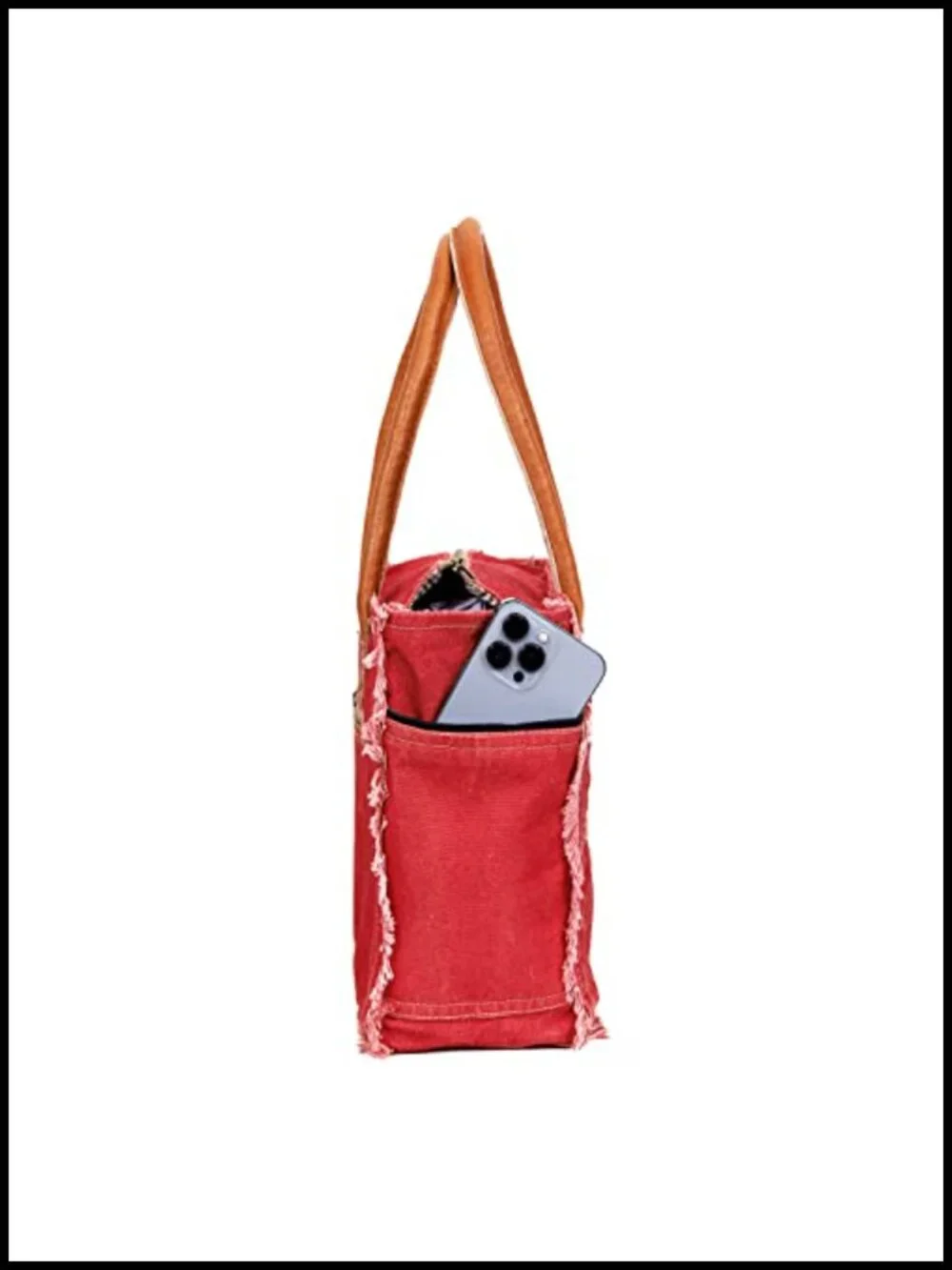 Canvas Tote Bag with Leather Handles, Shoulder Bag, Travel & Everyday Use